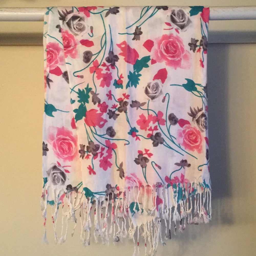 Tasseled floral scarf